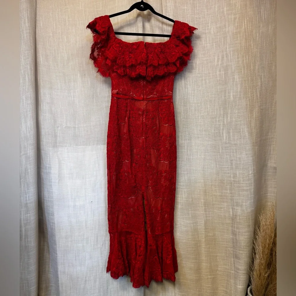 Marchesa Notte Red Laced Cocktail Dress in Size 0 - Picture 7 of 12